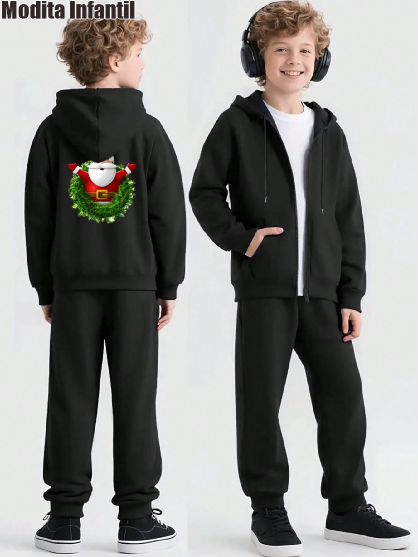 KID010|Navidad2 piezas Chaquetas y pantalones para niños|Conjunto de ropa para niños Modita Infantil con estampa de Santa Claus en la camiseta, perfecto para ocasiones festivas y cómodo para el día a día
